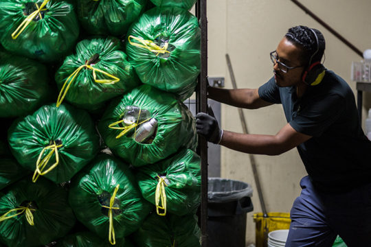 BottleDrop Staff Carting Several Green Bags